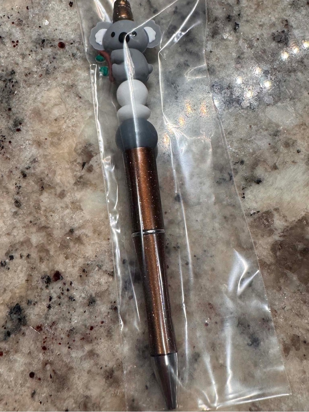 Hand Crafted Brown Metallic Koala Bead Pen